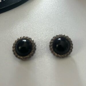 Tiffany & Co Estate Round Onyx Clip-on Earrings Sterling Silver